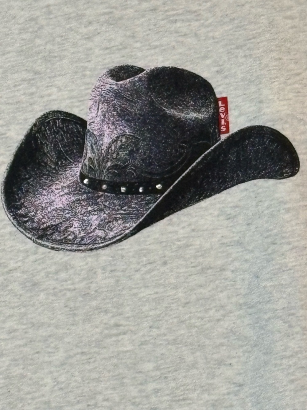 Levi’s Rhinestone Cowboy Hat Graphic Tee Gray Short Sleeve Size L NWT - Picture 4 of 7